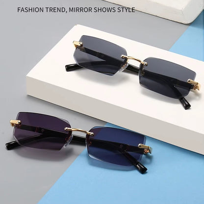 Trendy Rimless Rectangle Sunglasses Men Women 2024 Fashion New in Vintage Shades Eyewear Brand Design Ocean Lenses Sun Glasses