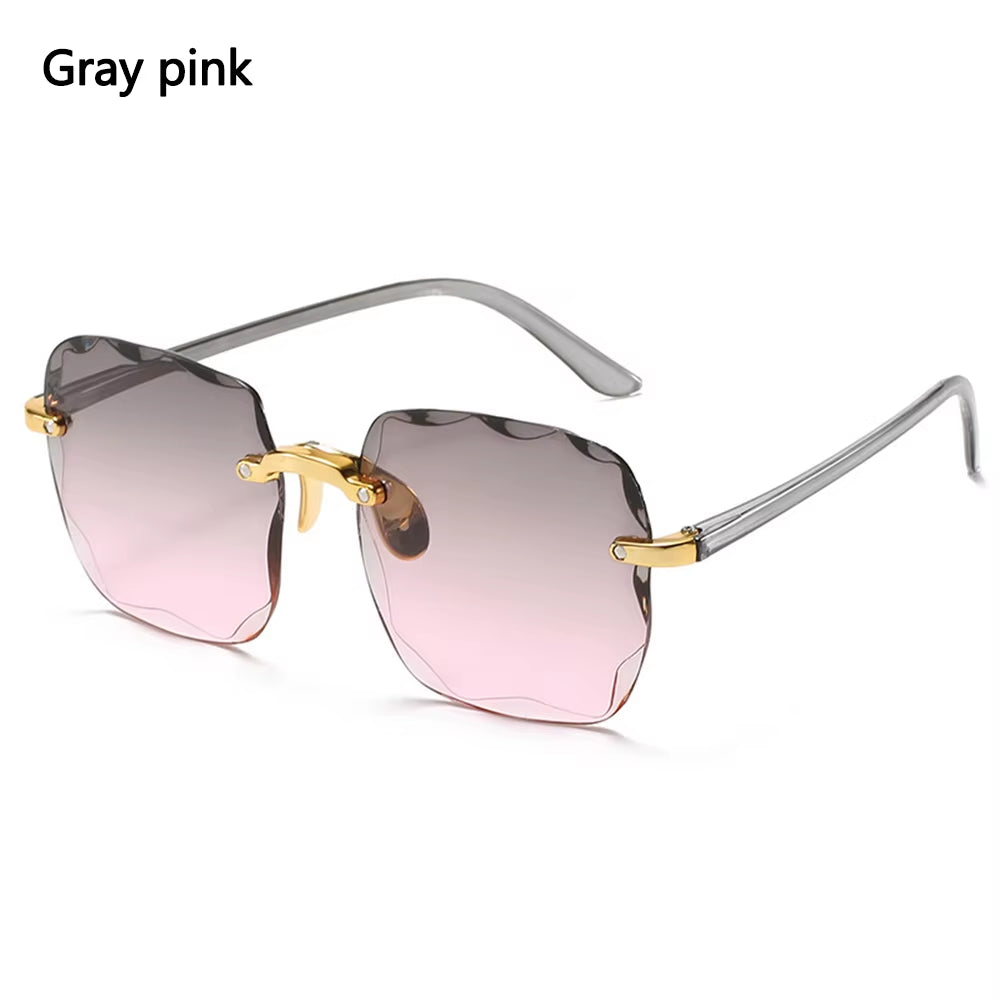 Trendy Rimless Rectangle Sunglasses Men Women 2024 Fashion New in Vintage Shades Eyewear Brand Design Ocean Lenses Sun Glasses