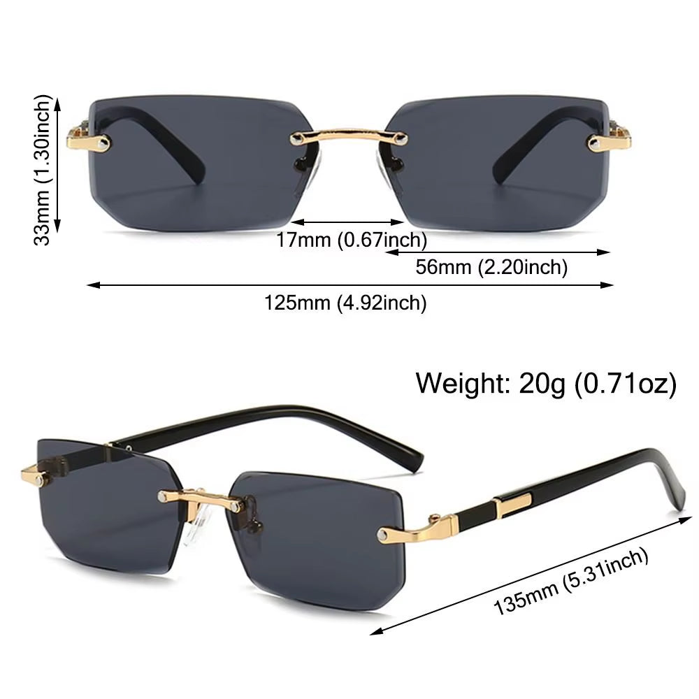 Trendy Rimless Rectangle Sunglasses Men Women 2024 Fashion New in Vintage Shades Eyewear Brand Design Ocean Lenses Sun Glasses